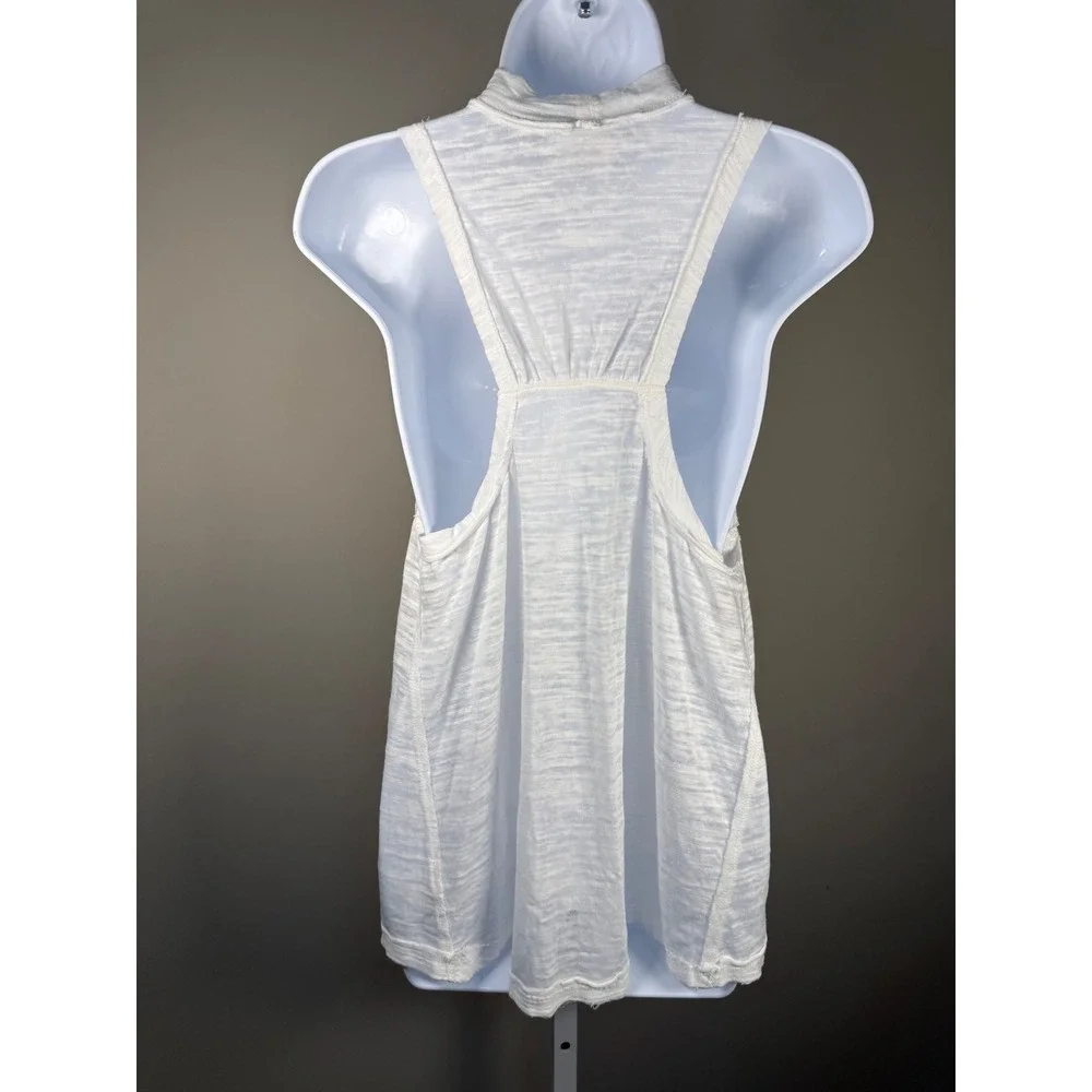 Free People Brisbane Mock Neck Tank White Heathered Open Back Size S Boho